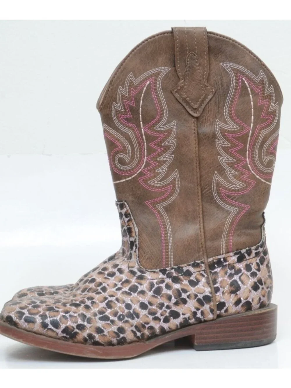 Roper Girls' Size 13 Glitter Leopard Western Boots - Square Toe Cowgirl Bootie